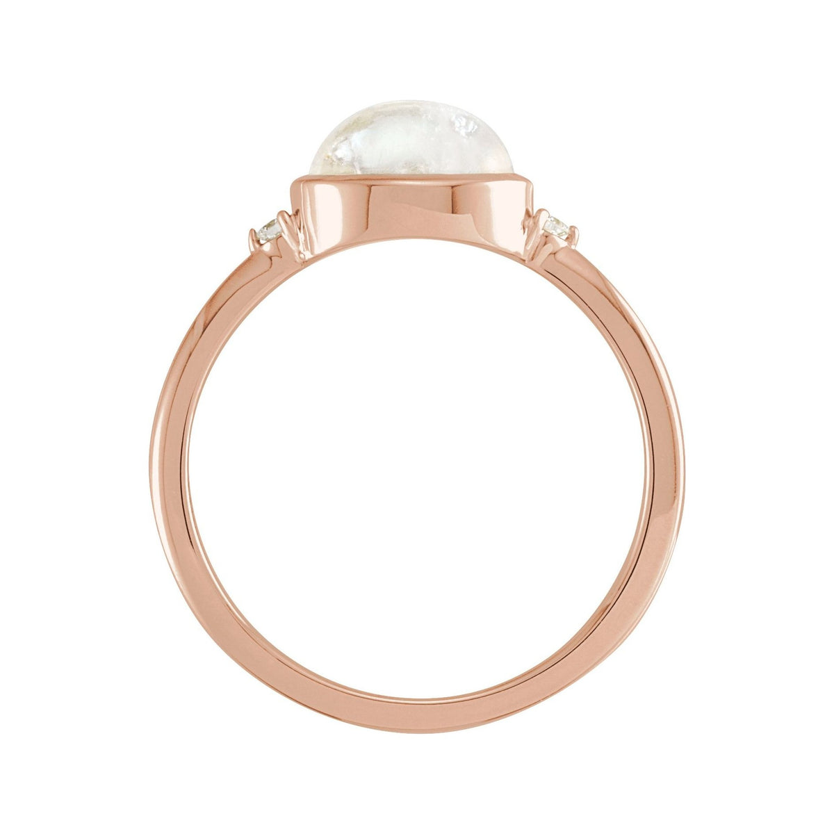 Sapphire Row Natural Gemstone Bezel-Set Cabochon Ring - Rainbow Moonstone, 14K Rose Gold (view 2)