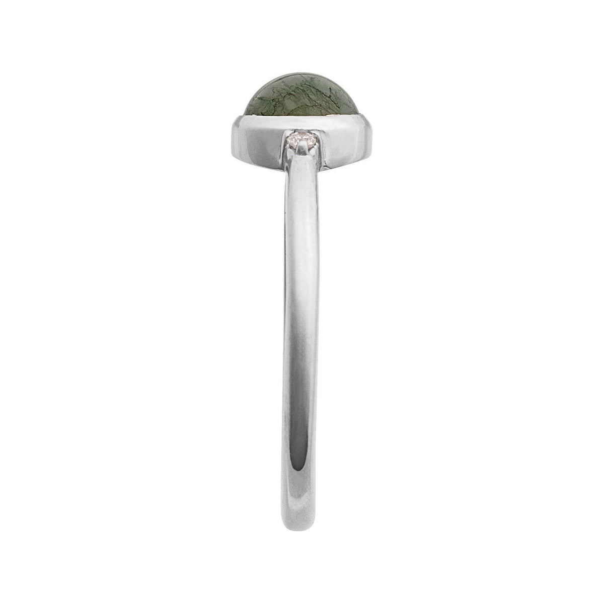 Sapphire Row Natural Gemstone Bezel-Set Cabochon Ring - Moss Agate, 14K White Gold, Round 6 mm (view 3)