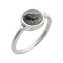 Sapphire Row Natural Gemstone Bezel-Set Cabochon Ring - Moss Agate, 14K White Gold, Round 8 mm