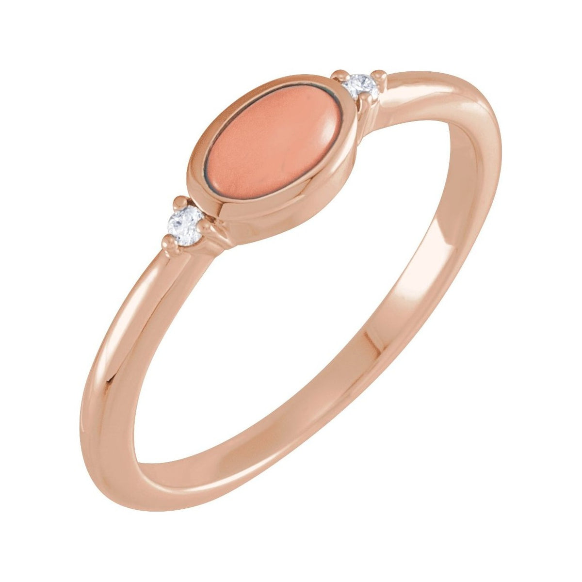 Sapphire Row Natural Gemstone Bezel-Set Cabochon Ring - Pink Coral, 14K Rose Gold, Oval 6 × 4 mm