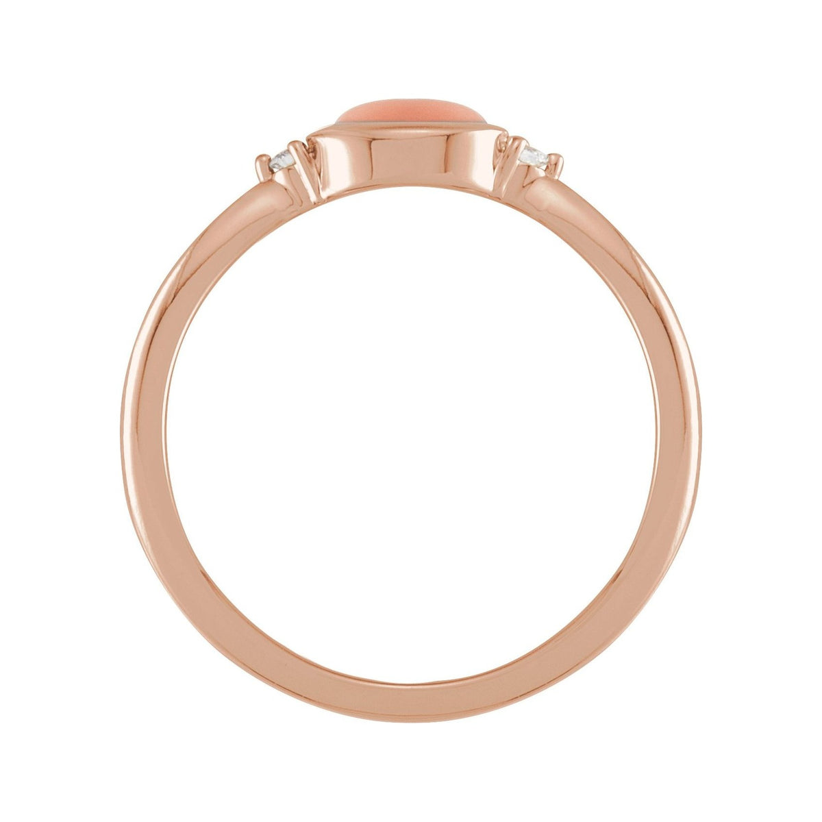 Sapphire Row Natural Gemstone Bezel-Set Cabochon Ring - Pink Coral, 14K Rose Gold, Oval 6 × 4 mm (view 2)
