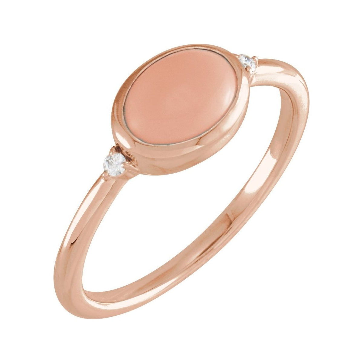 Sapphire Row Natural Gemstone Bezel-Set Cabochon Ring - Pink Coral, 14K Rose Gold, Oval 8 × 6 mm
