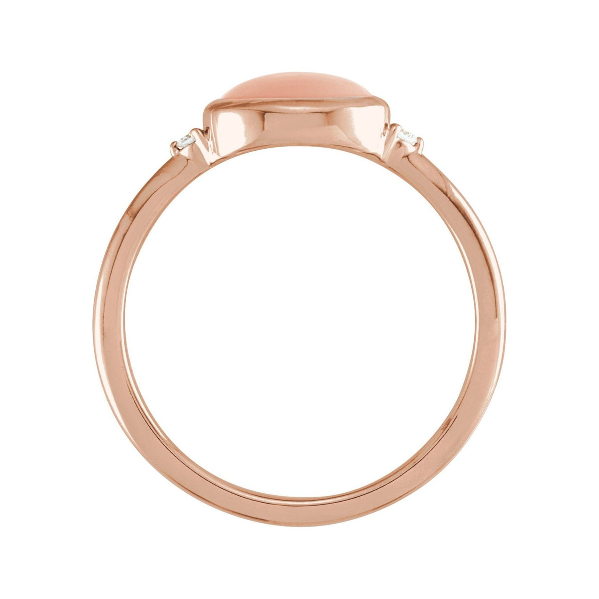 Sapphire Row Natural Gemstone Bezel-Set Cabochon Ring - Pink Coral, 14K Rose Gold, Oval 8 × 6 mm (view 2)