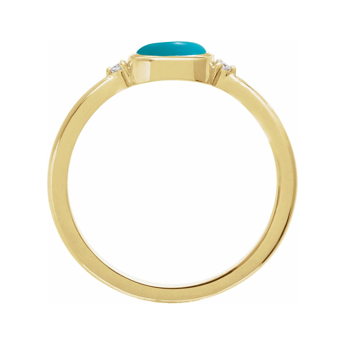 Sapphire Row Natural Gemstone Bezel-Set Cabochon Ring - Turquoise, 14K Yellow Gold, Round 6 mm (view 2)