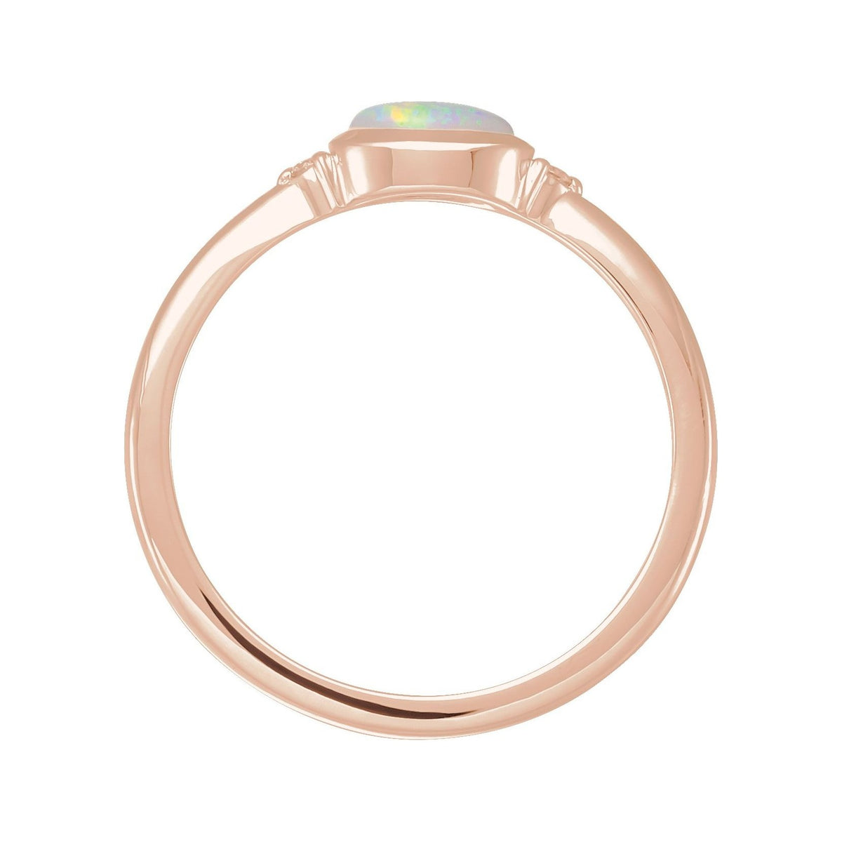 Sapphire Row Natural Gemstone Bezel-Set Cabochon Ring - White Opal, 14K Rose Gold, Oval 5 × 3 mm (view 2)
