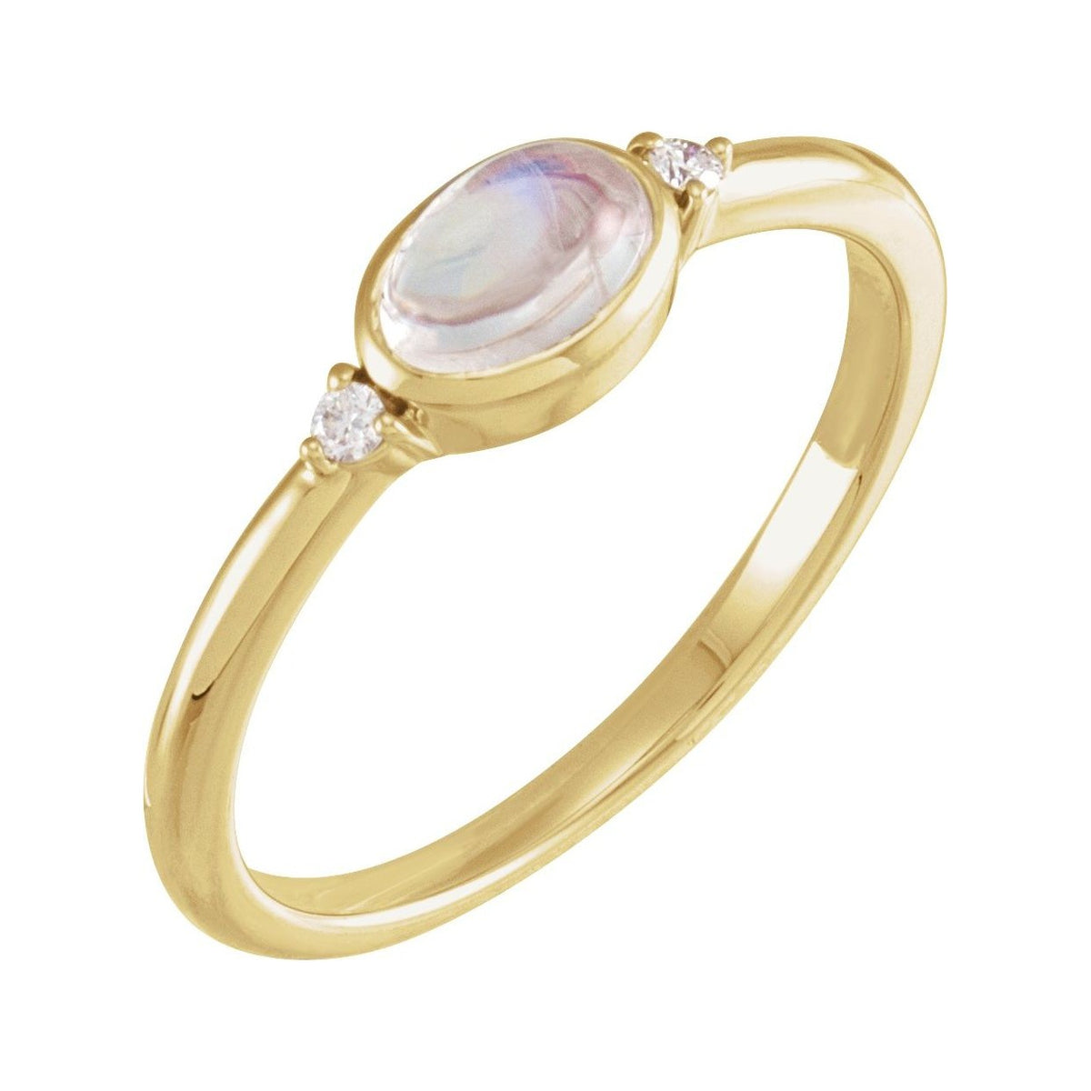 Sapphire Row Natural Gemstone Bezel-Set Cabochon Ring - Rainbow Moonstone, 14K Yellow Gold