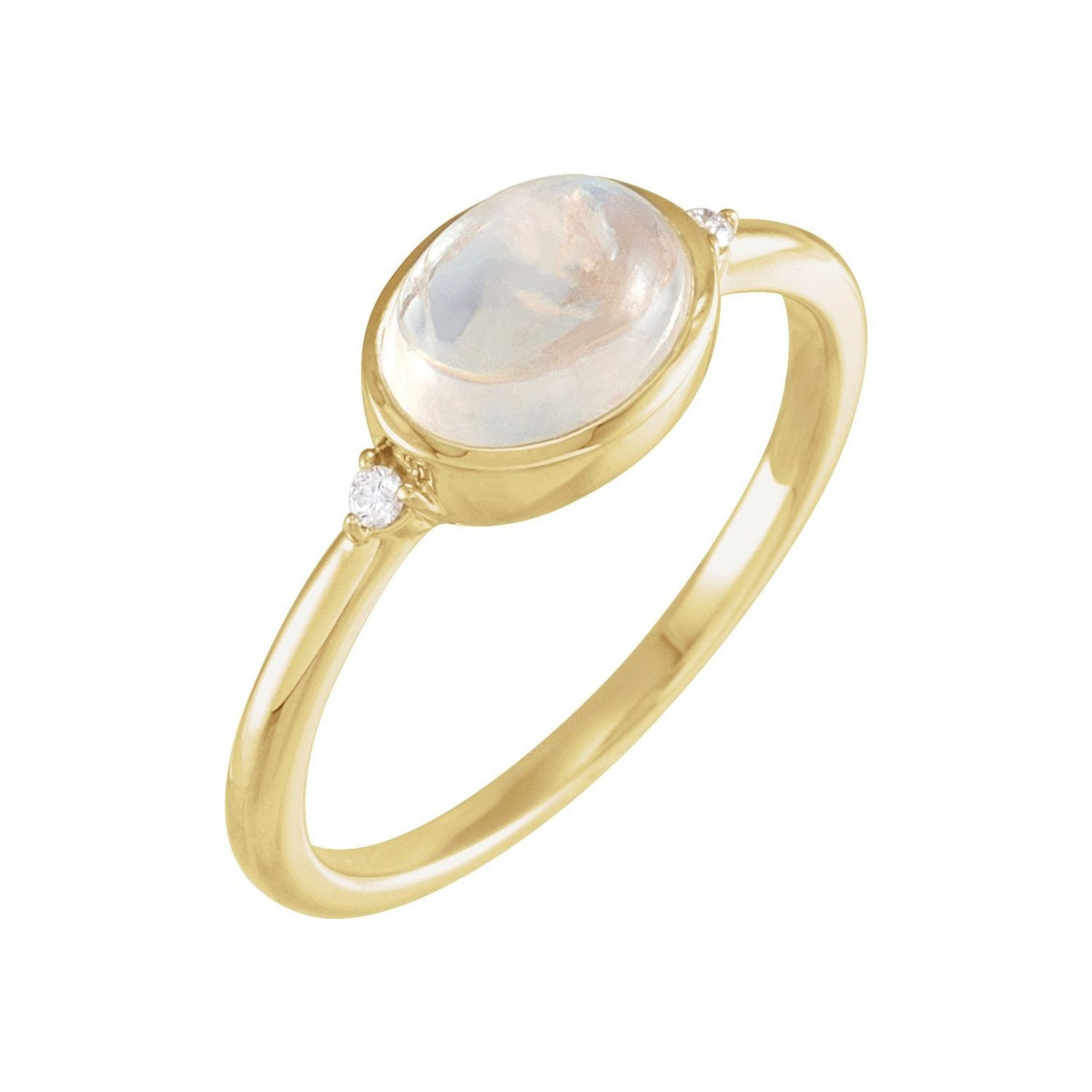 Sapphire Row Natural Gemstone Bezel-Set Cabochon Ring - Rainbow Moonstone, 14K Yellow Gold