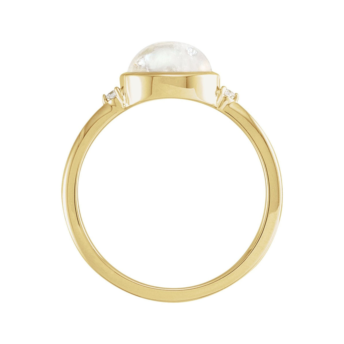 Sapphire Row Natural Gemstone Bezel-Set Cabochon Ring - Rainbow Moonstone, 14K Yellow Gold (view 2)