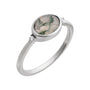 Sapphire Row Natural Gemstone Bezel-Set Cabochon Ring - Moss Agate, 14K White Gold, Oval 8 × 6 mm