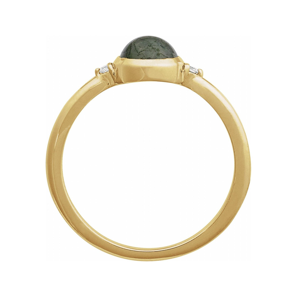 Sapphire Row Natural Gemstone Bezel-Set Cabochon Ring - Moss Agate, 14K Yellow Gold, Round 6 mm (view 2)