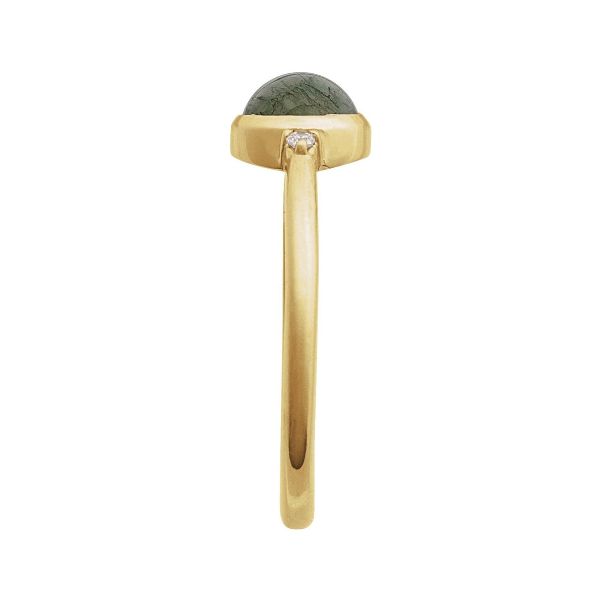 Sapphire Row Natural Gemstone Bezel-Set Cabochon Ring - Moss Agate, 14K Yellow Gold, Round 6 mm (view 3)