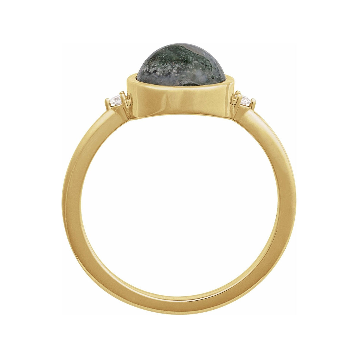Sapphire Row Natural Gemstone Bezel-Set Cabochon Ring - Moss Agate, 14K Yellow Gold, Round 8 mm (view 2)