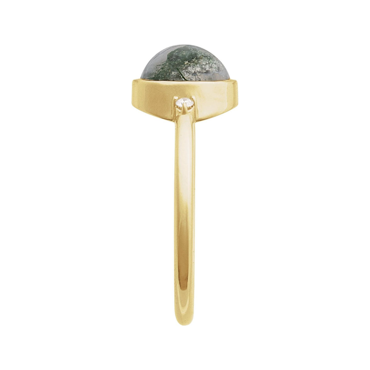 Sapphire Row Natural Gemstone Bezel-Set Cabochon Ring - Moss Agate, 14K Yellow Gold, Round 8 mm (view 3)