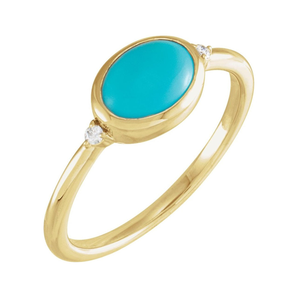 Sapphire Row Natural Gemstone Bezel-Set Cabochon Ring - Turquoise, 14K Yellow Gold, Oval 8 × 6 mm