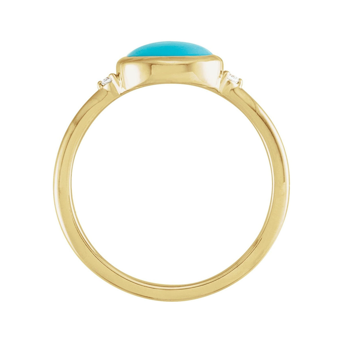 Sapphire Row Natural Gemstone Bezel-Set Cabochon Ring - Turquoise, 14K Yellow Gold, Oval 8 × 6 mm (view 2)