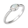 Sapphire Row Natural Gemstone Bezel-Set Cabochon Ring - White Opal, 14K White Gold, Oval 5 × 3 mm