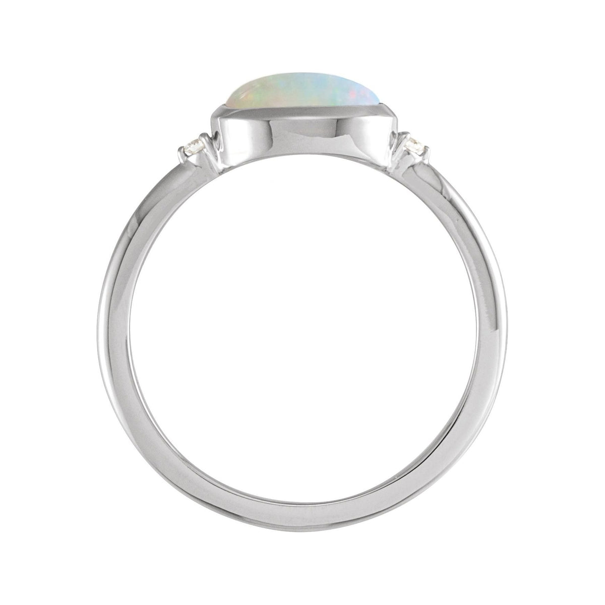 Sapphire Row Natural Gemstone Bezel-Set Cabochon Ring - Ethiopian Opal, 14K White Gold (view 2)