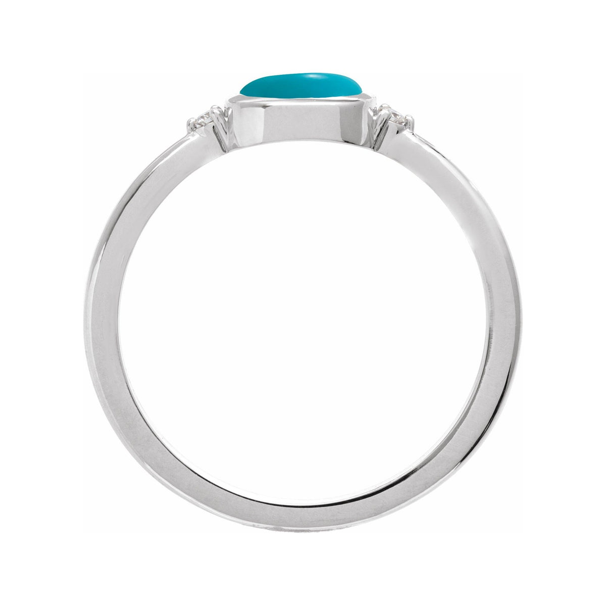 Sapphire Row Natural Gemstone Bezel-Set Cabochon Ring - Turquoise, Platinum, Round 6 mm (view 2)