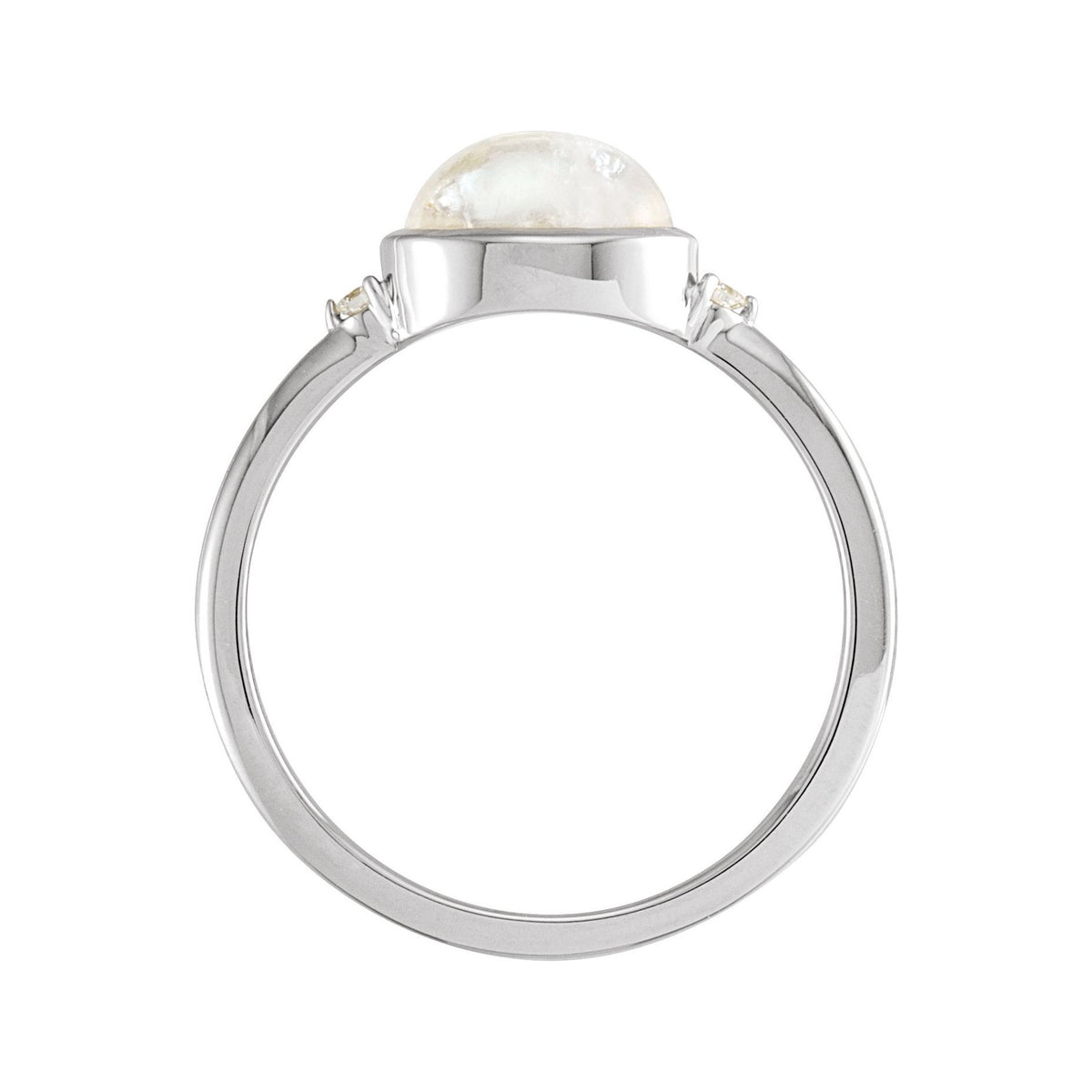 Sapphire Row Natural Gemstone Bezel-Set Cabochon Ring - Rainbow Moonstone, 14K White Gold (view 2)