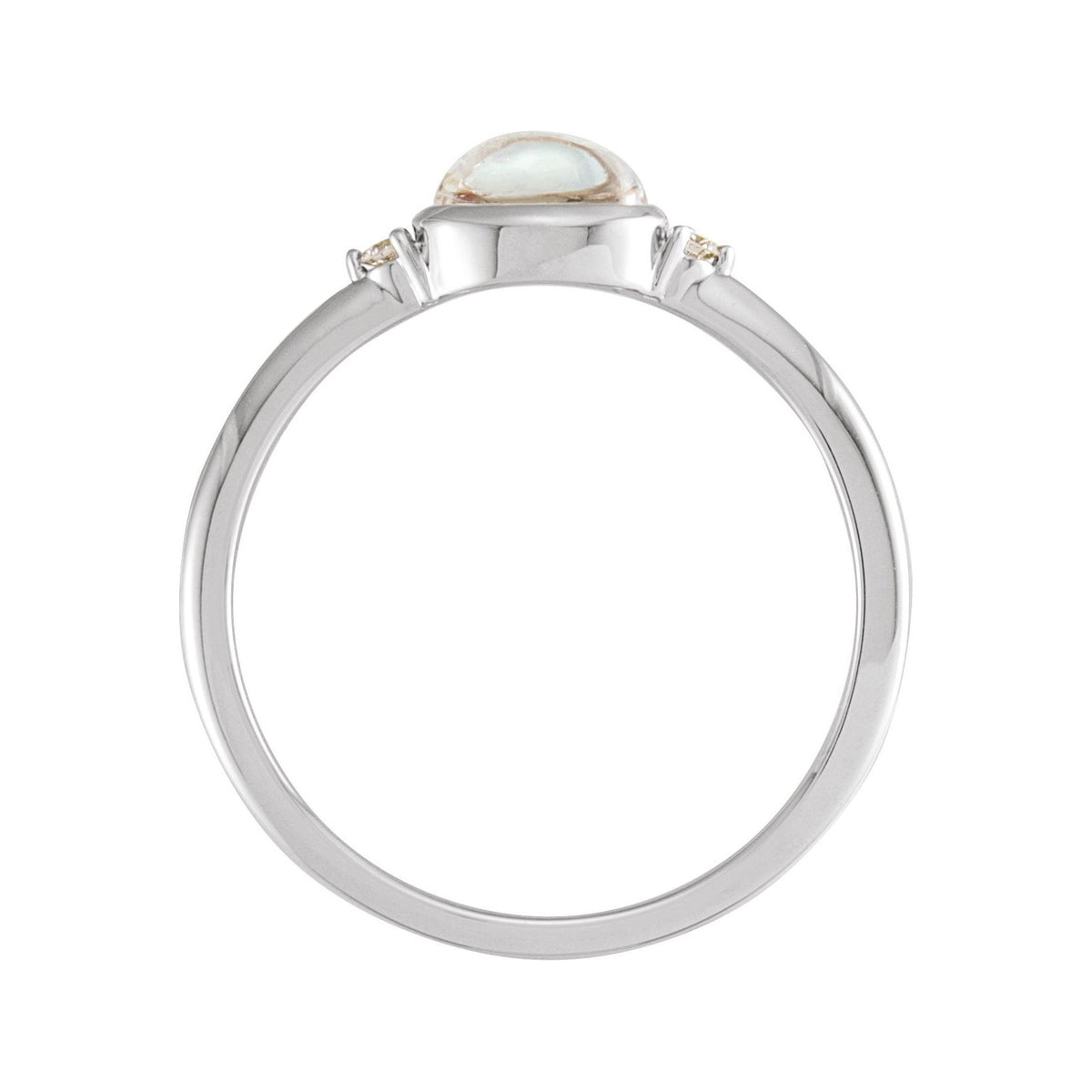 Sapphire Row Natural Gemstone Bezel-Set Cabochon Ring - Rainbow Moonstone, 14K White Gold (view 2)