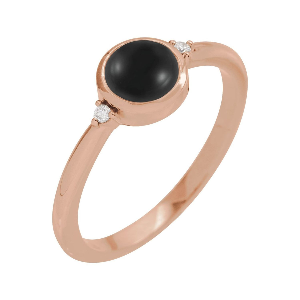 Sapphire Row Natural Gemstone Bezel-Set Cabochon Ring - Black Onyx, 14K Rose Gold
