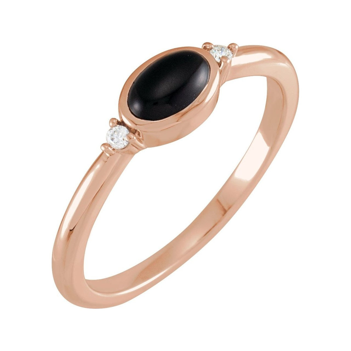 Sapphire Row Natural Gemstone Bezel-Set Cabochon Ring - Black Onyx, 14K Rose Gold
