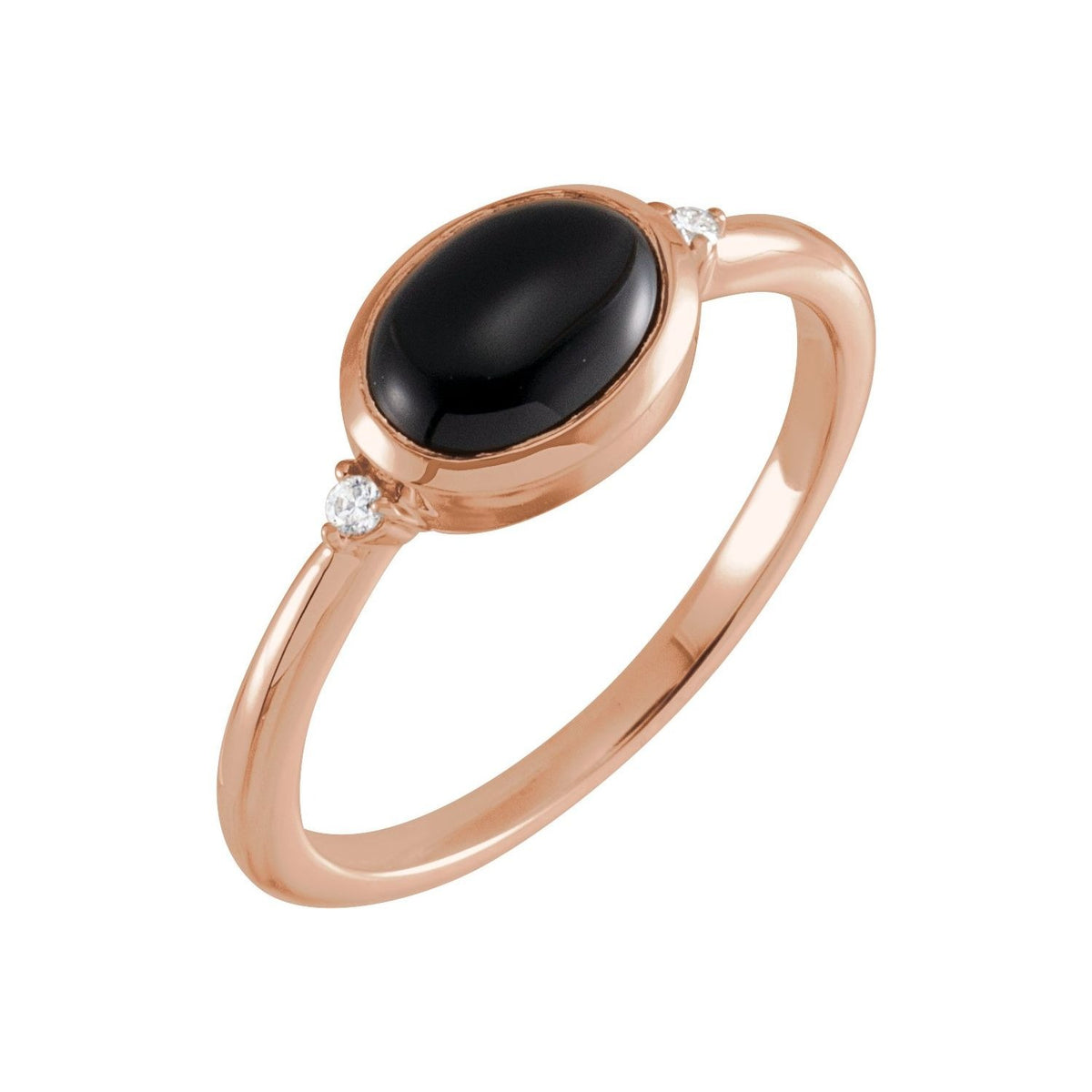 Sapphire Row Natural Gemstone Bezel-Set Cabochon Ring - Black Onyx, 14K Rose Gold