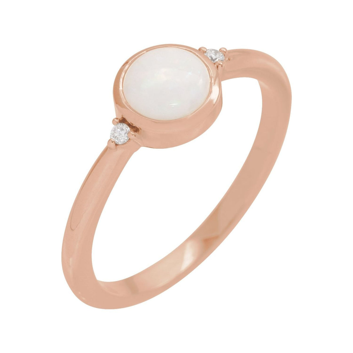 Sapphire Row Natural Gemstone Bezel-Set Cabochon Ring - White Opal, 14K Rose Gold