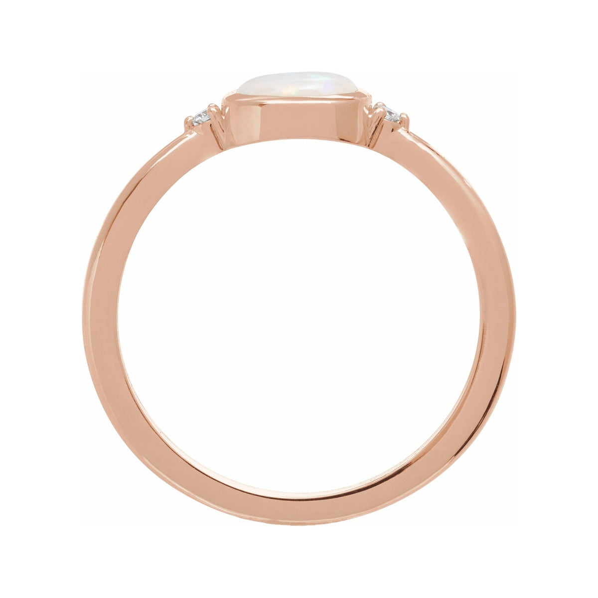 Sapphire Row Natural Gemstone Bezel-Set Cabochon Ring - White Opal, 14K Rose Gold (view 2)