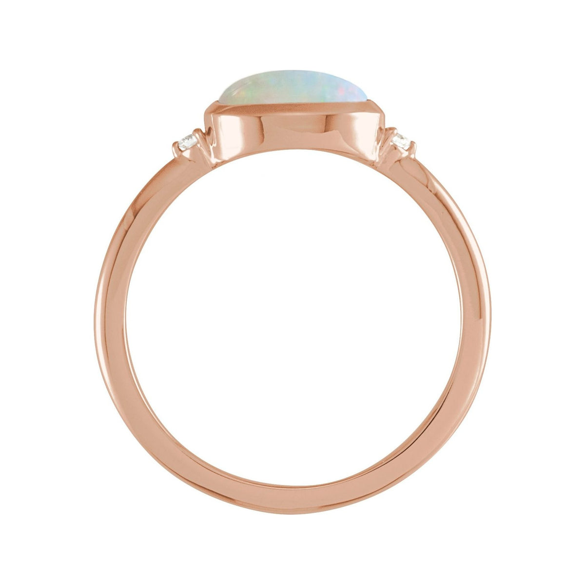 Sapphire Row Natural Gemstone Bezel-Set Cabochon Ring - White Opal, 14K Rose Gold (view 2)