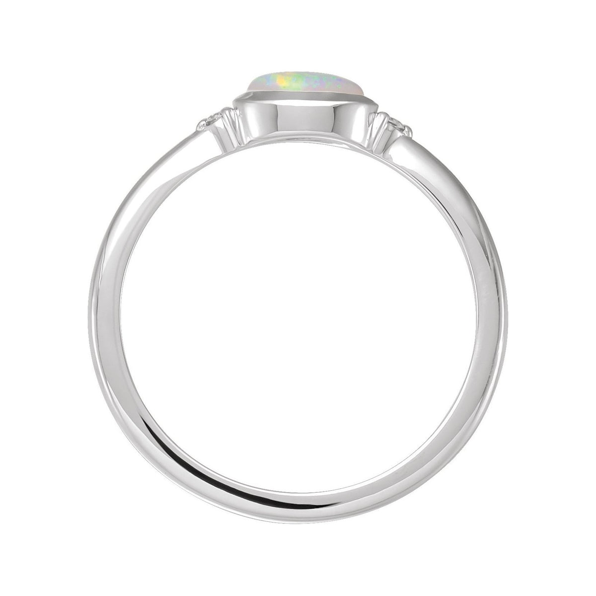 Sapphire Row Natural Gemstone Bezel-Set Cabochon Ring - Ethiopian Opal, 14K White Gold, Oval 6 × 4 mm (view 2)