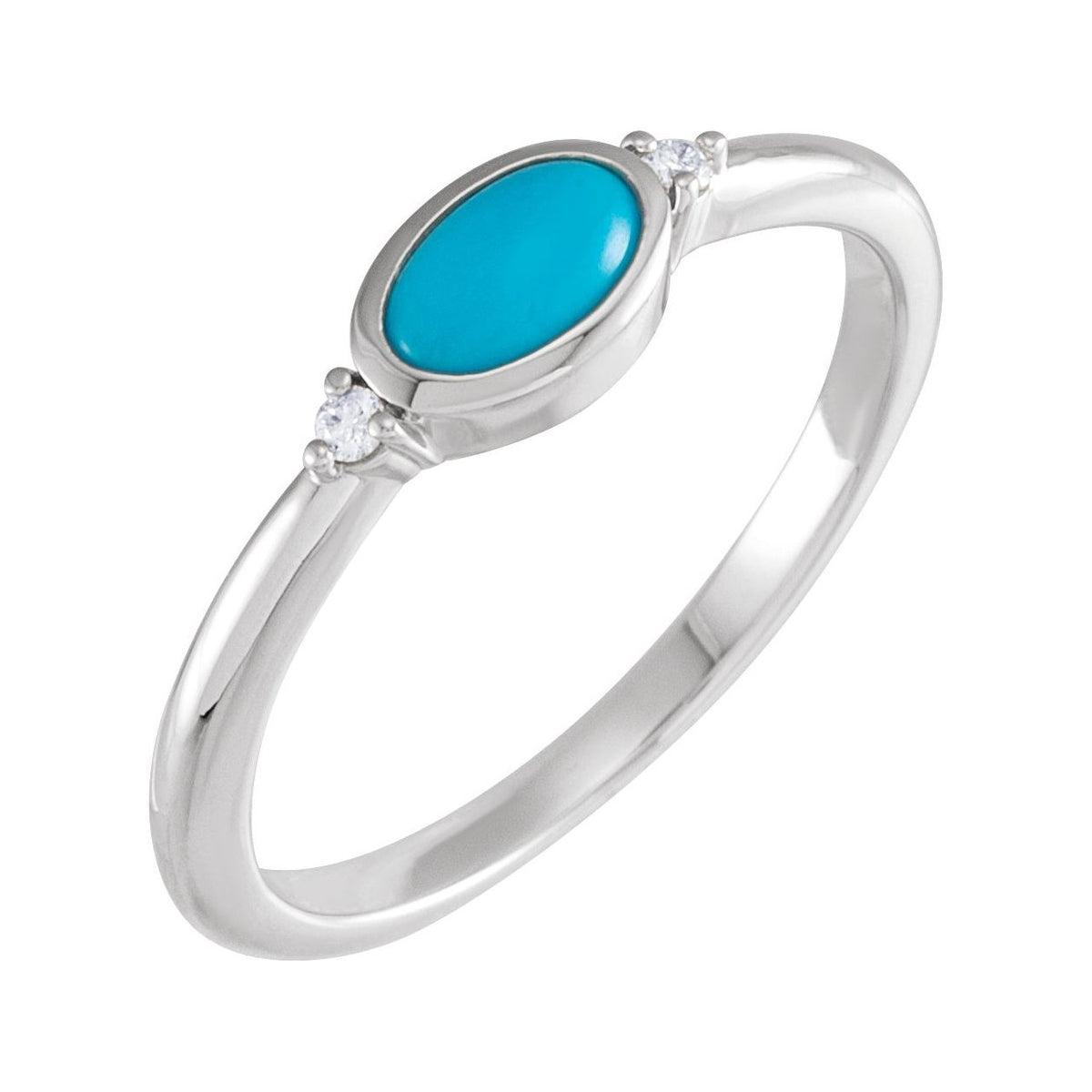 Sapphire Row Natural Gemstone Bezel-Set Cabochon Ring - Turquoise, Platinum
