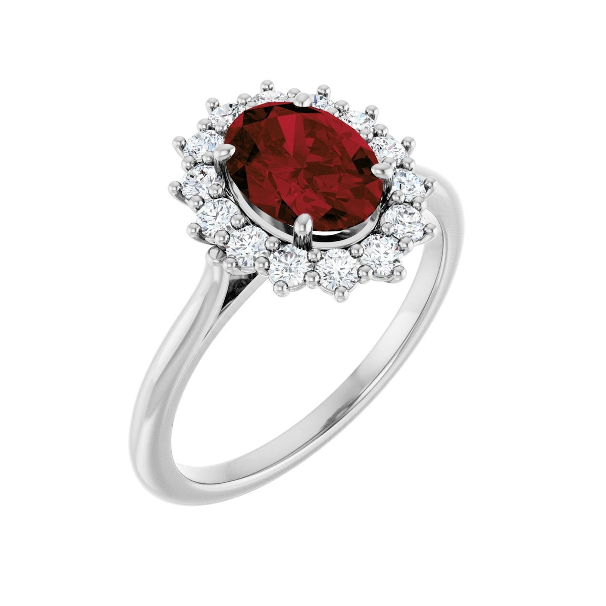 Sapphire Row Natural Gemstone Halo Ring - Mozambique Garnet, 10K White Gold, Oval 8 × 6 mm · lab-grown diamond halo
