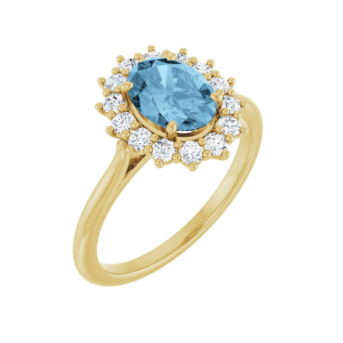 Sapphire Row Natural Gemstone Halo Ring - Sky Blue Topaz, 10K Yellow Gold, Oval 8 × 6 mm · lab-grown diamond halo