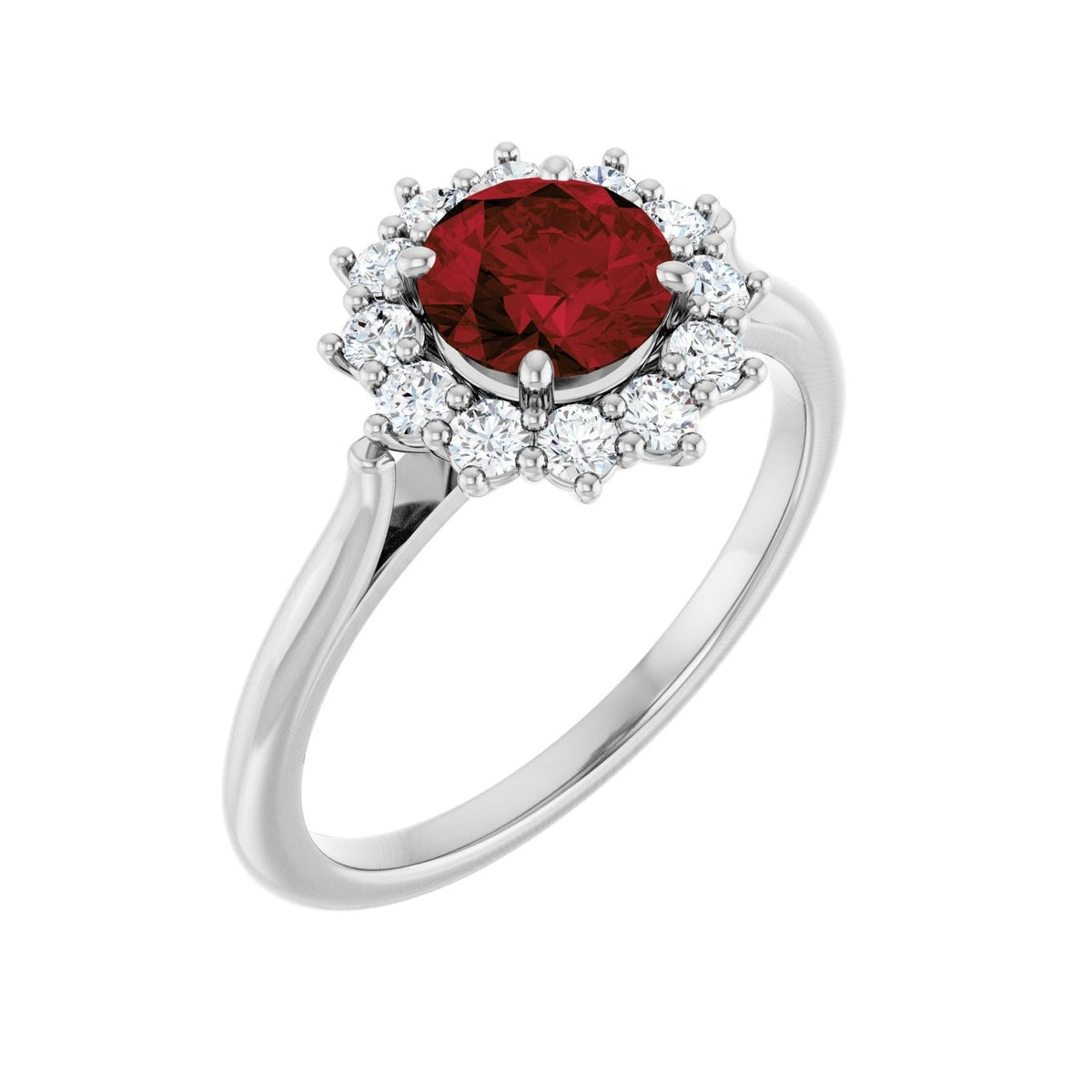 Sapphire Row Natural Gemstone Halo Ring - Mozambique Garnet, 10K White Gold, Round 6 mm · lab-grown diamond halo