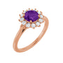 Sapphire Row Natural Gemstone Halo Ring - Amethyst, 14K Rose Gold, Round 6 mm · lab-grown diamond halo