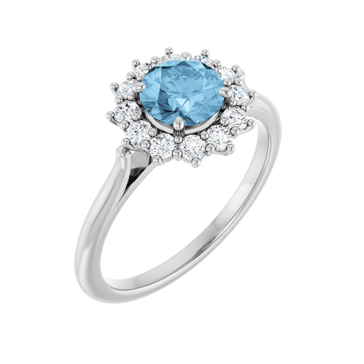 Sapphire Row Natural Gemstone Halo Ring - Sky Blue Topaz, 14K White Gold, Round 6 mm · lab-grown diamond halo