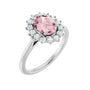 Sapphire Row Natural Gemstone Halo Ring - Pink Morganite, Platinum, Oval 7 × 5 mm · natural diamond halo