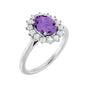 Sapphire Row Natural Gemstone Halo Ring - Amethyst, Platinum, Oval 8 × 6 mm · natural diamond halo