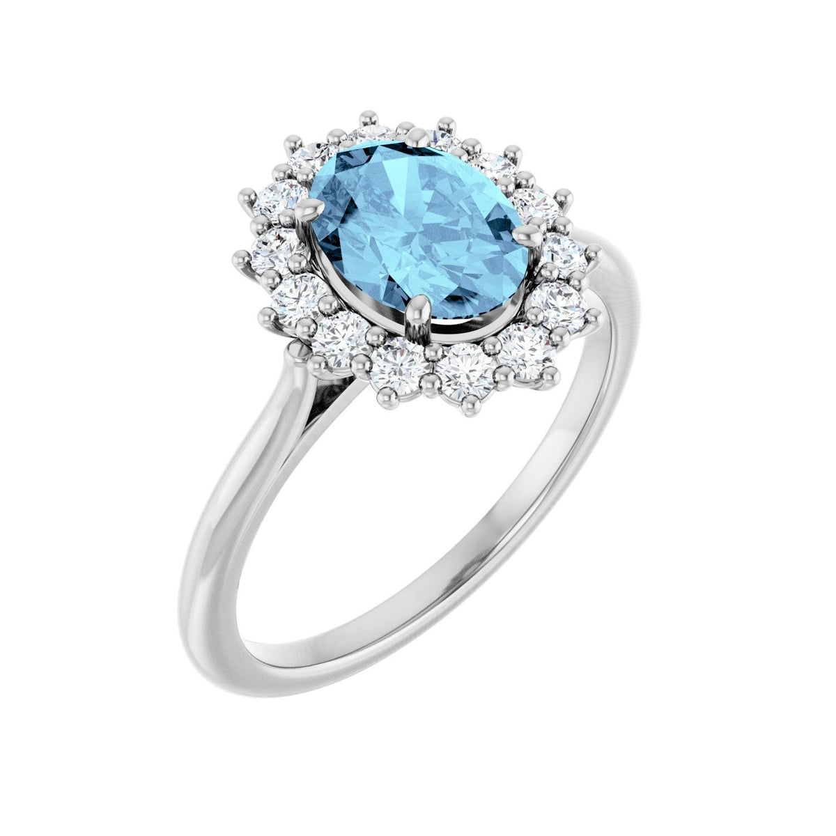 Sapphire Row Natural Gemstone Halo Ring - Aquamarine, Platinum, Oval 8 × 6 mm · natural diamond halo