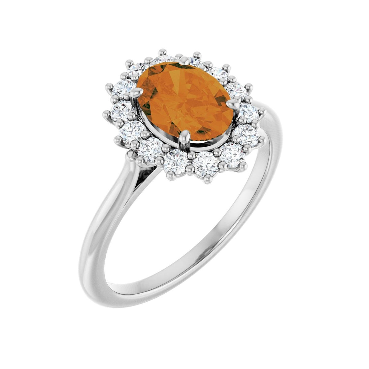 Sapphire Row Natural Gemstone Halo Ring - Citrine, Platinum, Oval 8 × 6 mm · natural diamond halo