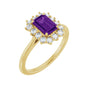 Sapphire Row Natural Gemstone Halo Ring - Amethyst, 14K Yellow Gold, Emerald 7 × 5 mm · lab-grown diamond halo