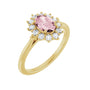 Sapphire Row Natural Gemstone Halo Ring - Pink Morganite, 14K Yellow Gold, Oval 7 × 5 mm · natural diamond halo