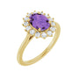 Sapphire Row Natural Gemstone Halo Ring - Amethyst, 14K Yellow Gold, Oval 8 × 6 mm · natural diamond halo