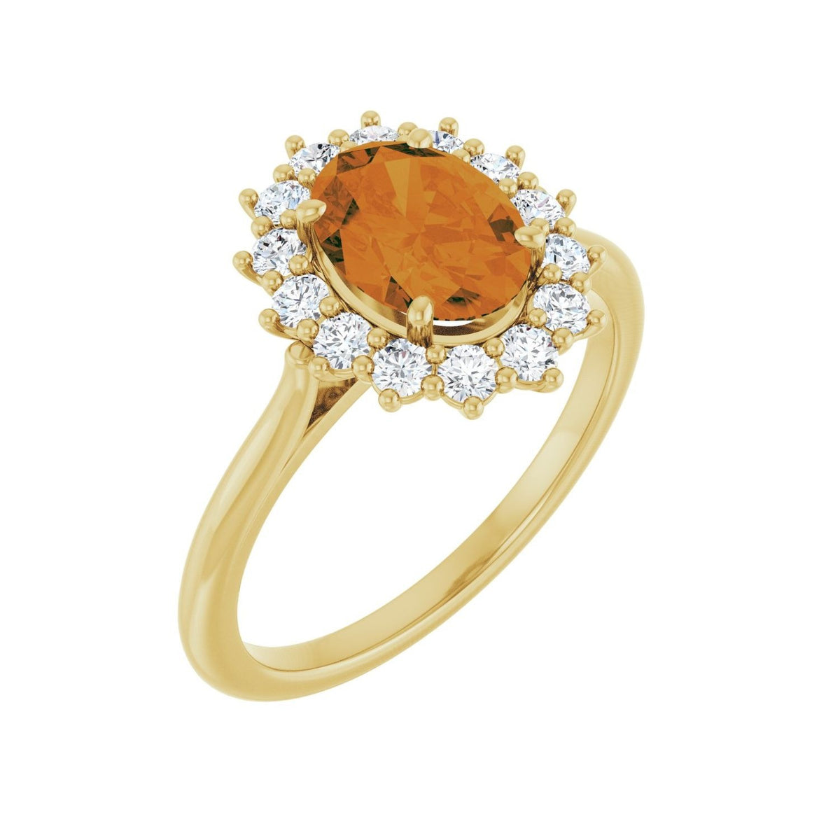 Sapphire Row Natural Gemstone Halo Ring - Citrine, 14K Yellow Gold, Oval 8 × 6 mm · natural diamond halo