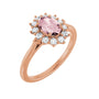 Sapphire Row Natural Gemstone Halo Ring - Pink Morganite, 14K Rose Gold, Oval 7 × 5 mm · natural diamond halo