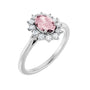 Sapphire Row Natural Gemstone Halo Ring - Pink Morganite, 14K White Gold, Oval 7 × 5 mm · natural diamond halo