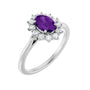 Sapphire Row Natural Gemstone Halo Ring - Amethyst, Platinum, Oval 7 × 5 mm · lab-grown diamond halo