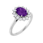 Sapphire Row Natural Gemstone Halo Ring - Amethyst, Platinum, Oval 8 × 6 mm · lab-grown diamond halo