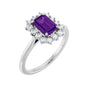 Sapphire Row Natural Gemstone Halo Ring - Amethyst, Platinum, Emerald 7 × 5 mm · lab-grown diamond halo